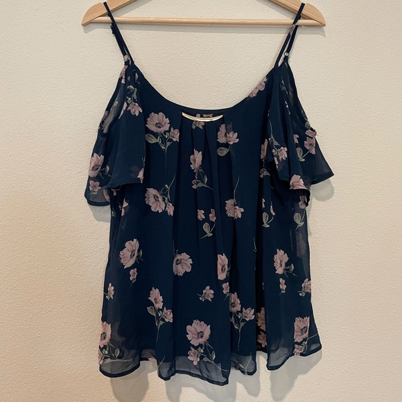 Lily White Tops - Floral Cold Shoulder Blouse